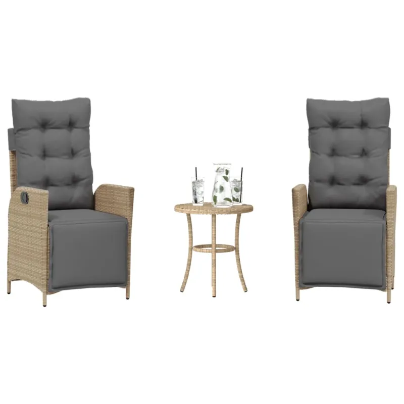 Bistro-Setti pehmusteilla, 3-os osat, hiekka, polyrattani