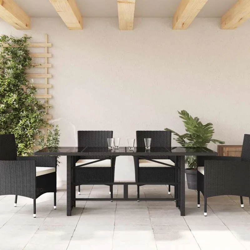 Tason lasipintaisella pinnalla, musta, 190x80x74cm, rattan