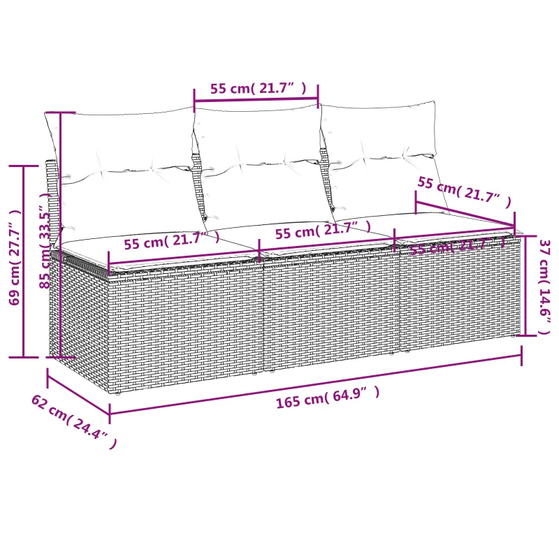 Sodo sofa | su pagalve Ruda 165 x 62 x 69 cm Poli ratanas