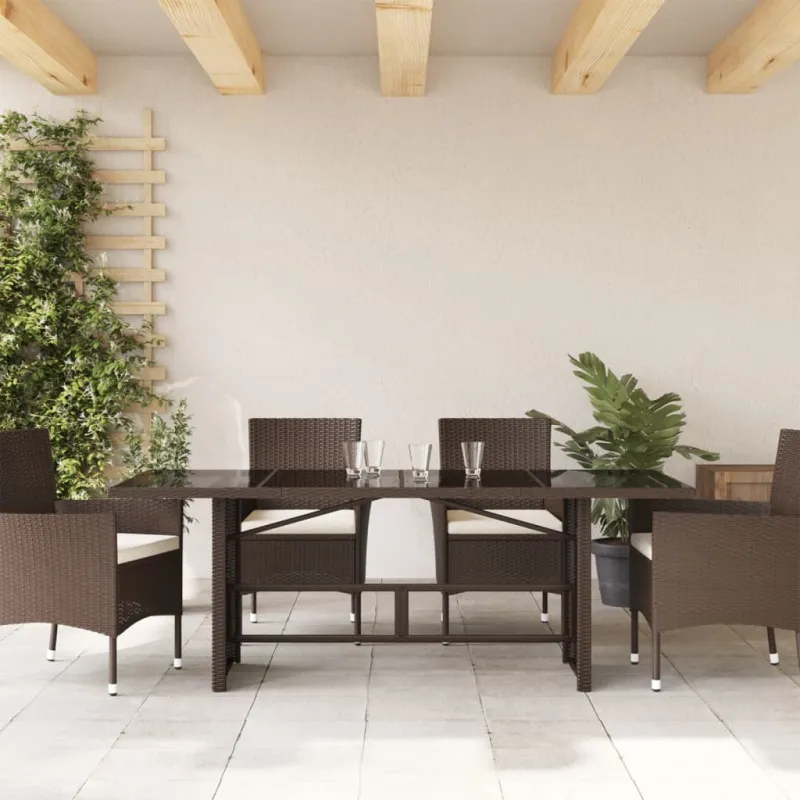 Lasipintainen ruokapöytä, ruskea, 190x80x74cm, polyratasta