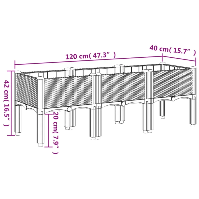 Sodo lovelis su kojomis, juodos spalvos, 120x40x42cm, PP