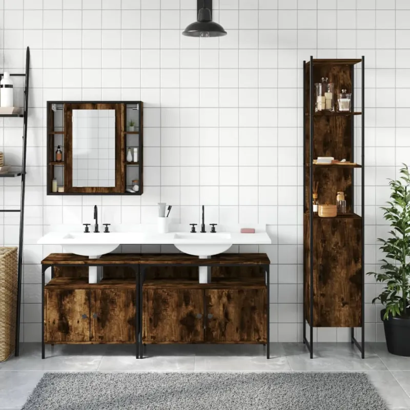 Vonios spintelių komplektas, 4 dalių, dūminio ąžuolo, mediena
