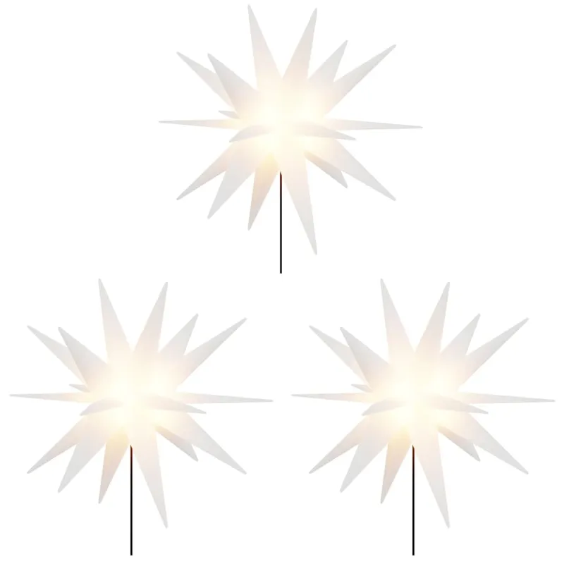 Kalėdiniai šviestuvai su smaigais/LED, 3vnt., balti, 35cm
