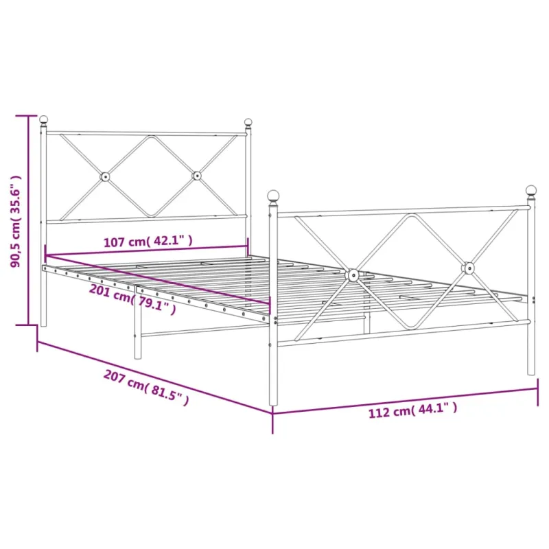 Lovos rėmas su galvūgaliu/kojūgaliu, baltas, 107x203cm, metalas