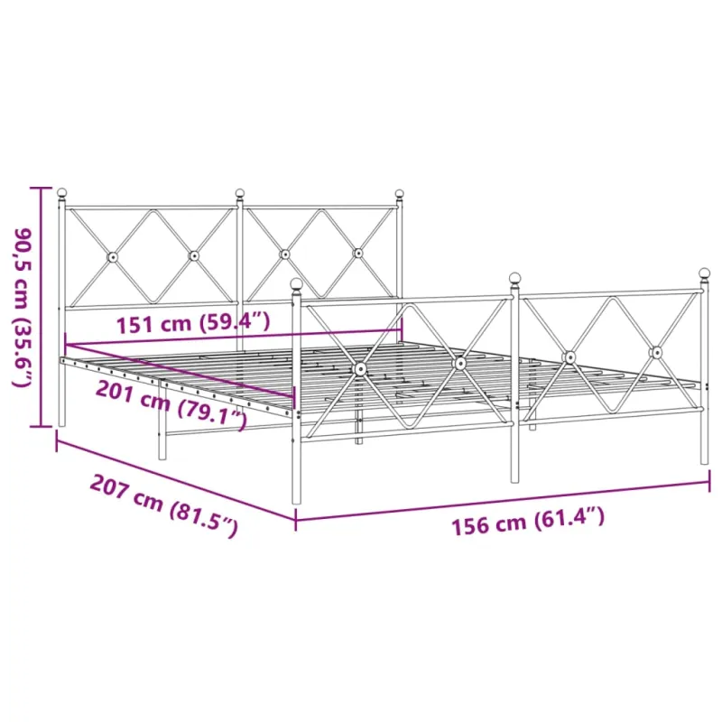 Lovos rėmas su galvūgaliu/kojūgaliu, baltas, 150x200cm, metalas