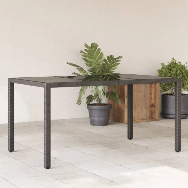 Lasipintainen pöytä, musta, 150x90x75cm, rattan