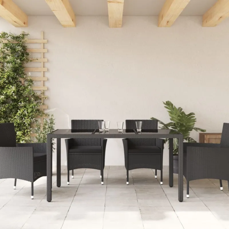 Lasipintainen pöytä, musta, 150x90x75cm, rattan