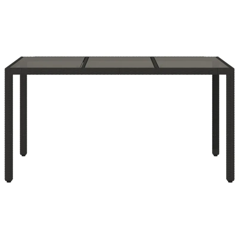 Lasipintainen pöytä, musta, 150x90x75cm, rattan
