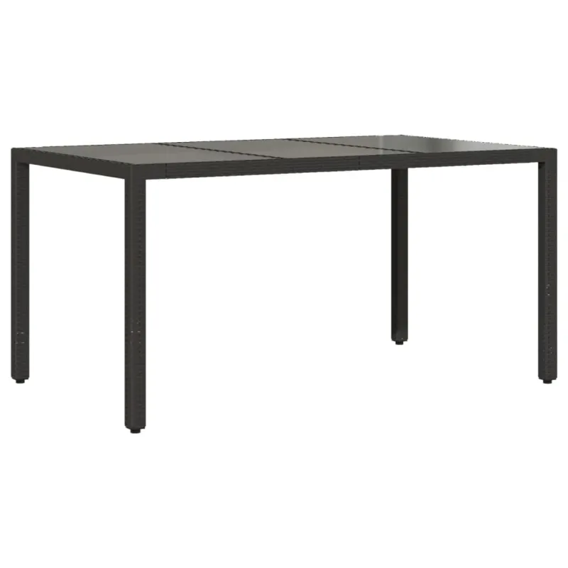 Lasipintainen pöytä, musta, 150x90x75cm, rattan