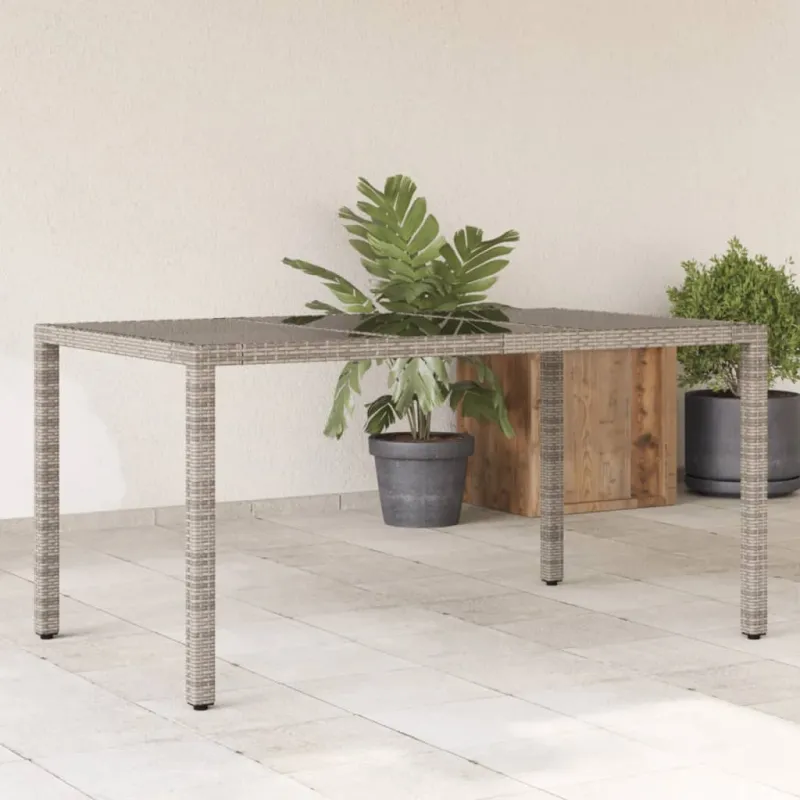 Pöytä lasipintaisella pöytätasolla, harmaa, 150x90x75cm, rattan