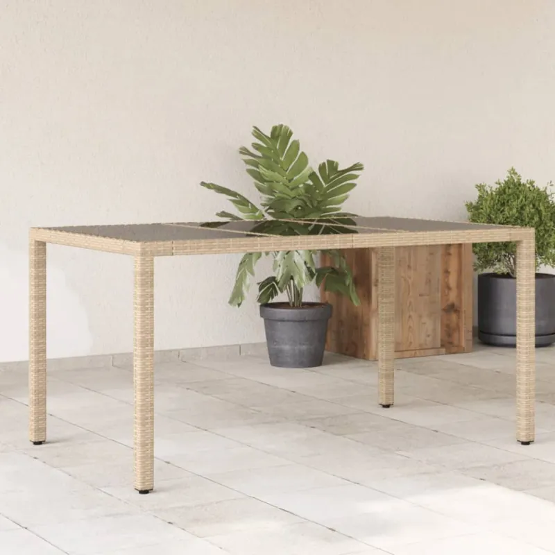 Lasipintainen pöytä, hiekka, 150x90x75cm, rattan