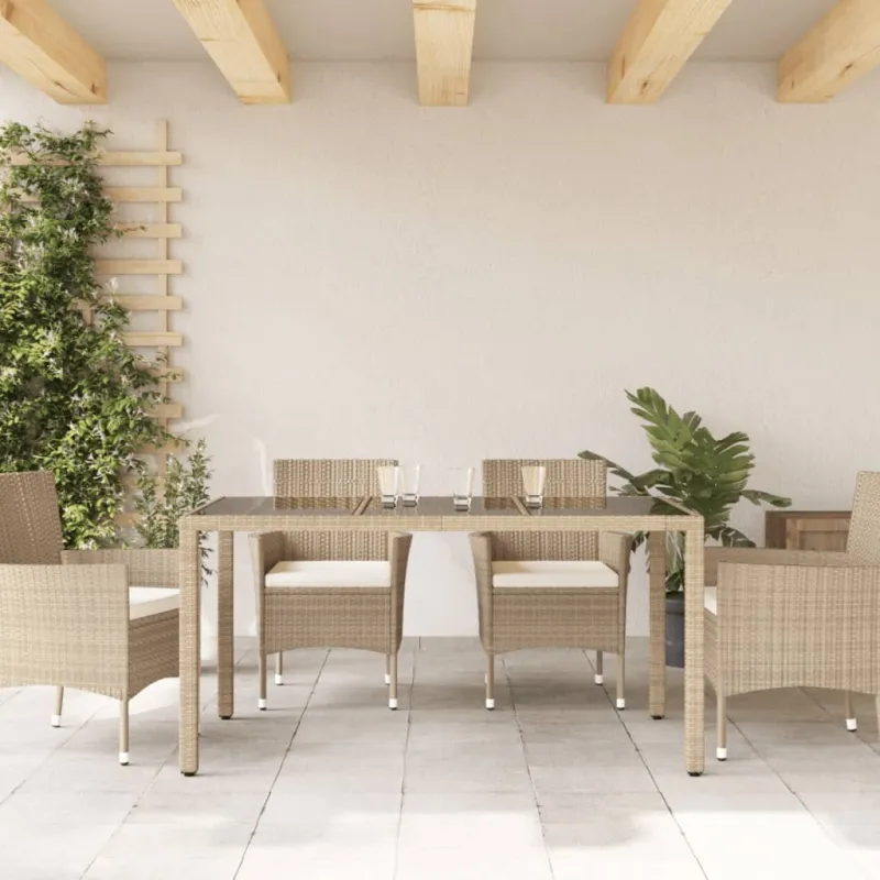 Lasipintainen pöytä, hiekka, 150x90x75cm, rattan