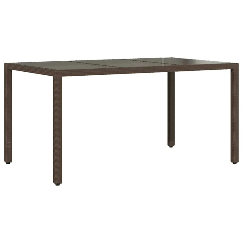 Lasipintainen ruokapöytä, ruskea, 150x90x75cm, rattan