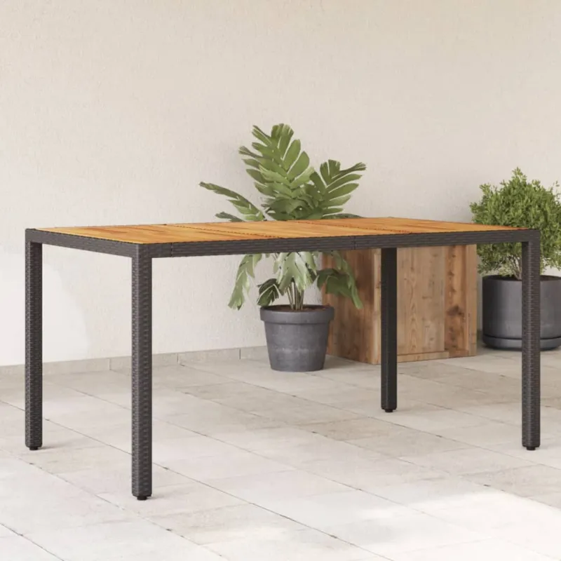 Pöytä puupintaisella tasolla, musta, 150x90x75cm, polyrattana