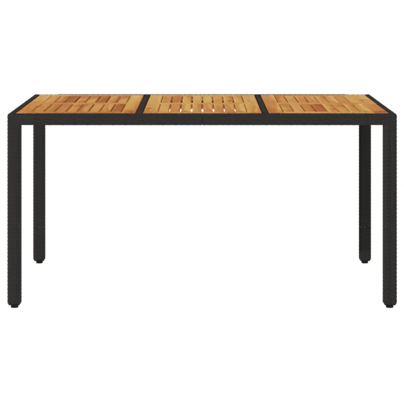 Pöytä puupintaisella tasolla, musta, 150x90x75cm, polyrattana