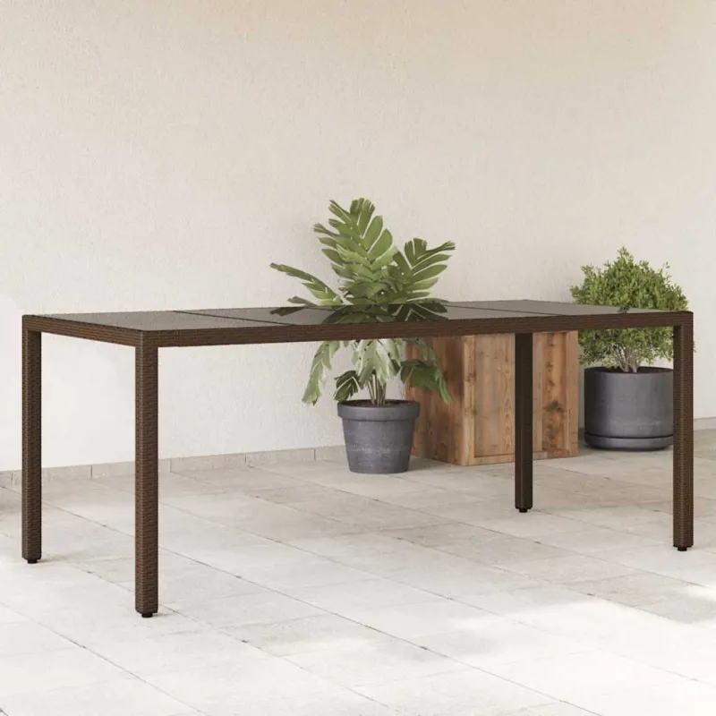 Lasipintainen pöytä, ruskea, 190x90x75 cm, polyrattana
