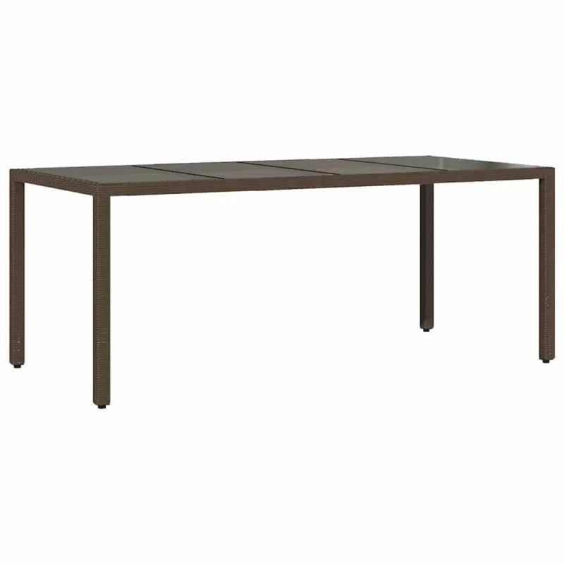 Lasipintainen pöytä, ruskea, 190x90x75 cm, polyrattana