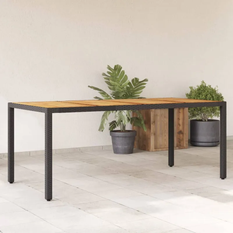 Pöytä puupintaisella, musta, 190x90x75 cm, polyrattana