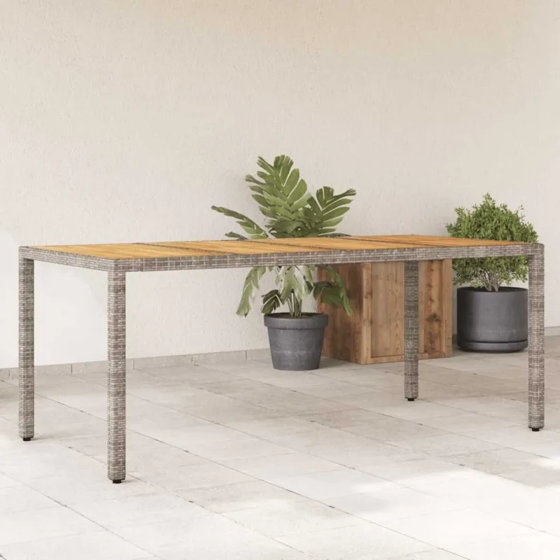 Pöytä puupintaisella, harmaa, 190x90x75 cm, polyrattana