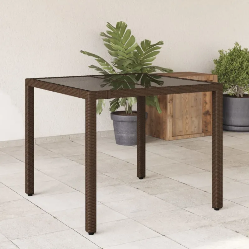 Lasipintaisella pöytätasolla, ruskea, 90x90x75 cm, polyratasta