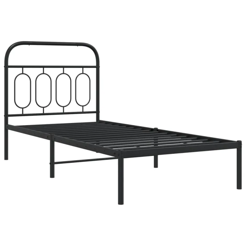 Metalinis lovos rėmas su galvūgaliu, juodos spalvos, 90x190cm