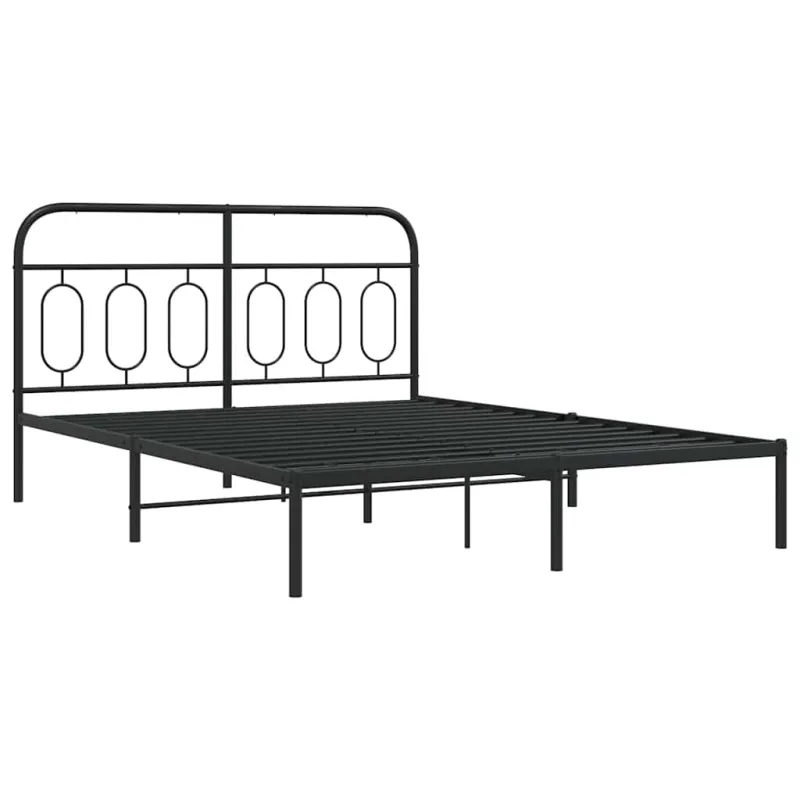 Metalinis lovos rėmas su galvūgaliu, juodos spalvos, 135x190cm
