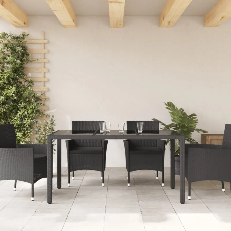 Lasipintainen pöytä, musta, 150x90x75cm, rattan
