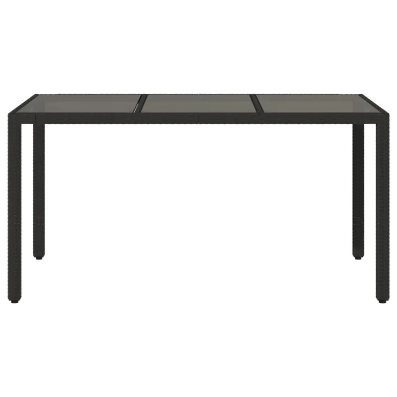 Lasipintainen pöytä, musta, 150x90x75cm, rattan