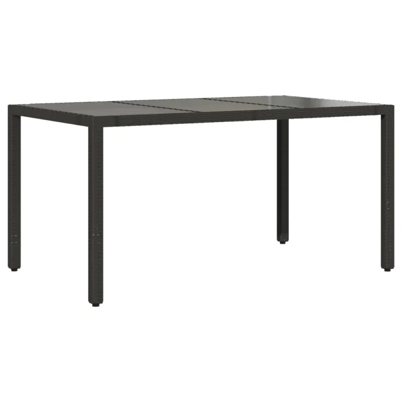 Lasipintainen pöytä, musta, 150x90x75cm, rattan