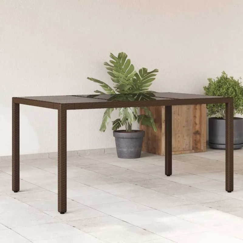 Lasipintainen ruokapöytä, ruskea, 150x90x75cm, rattan