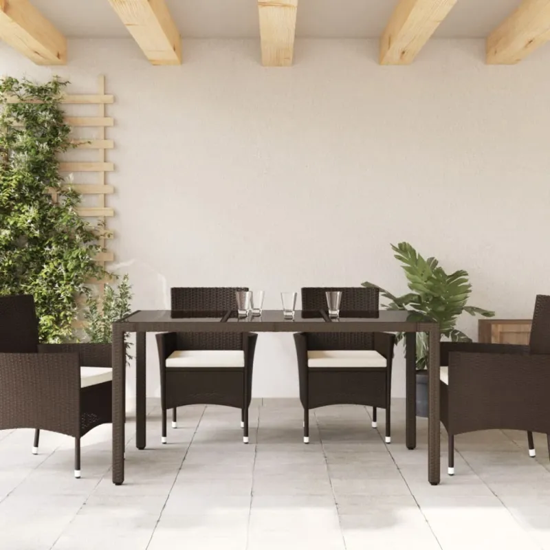 Lasipintainen ruokapöytä, ruskea, 150x90x75cm, rattan