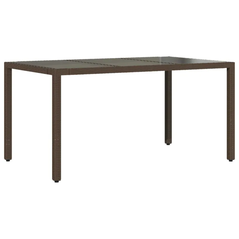 Lasipintainen ruokapöytä, ruskea, 150x90x75cm, rattan