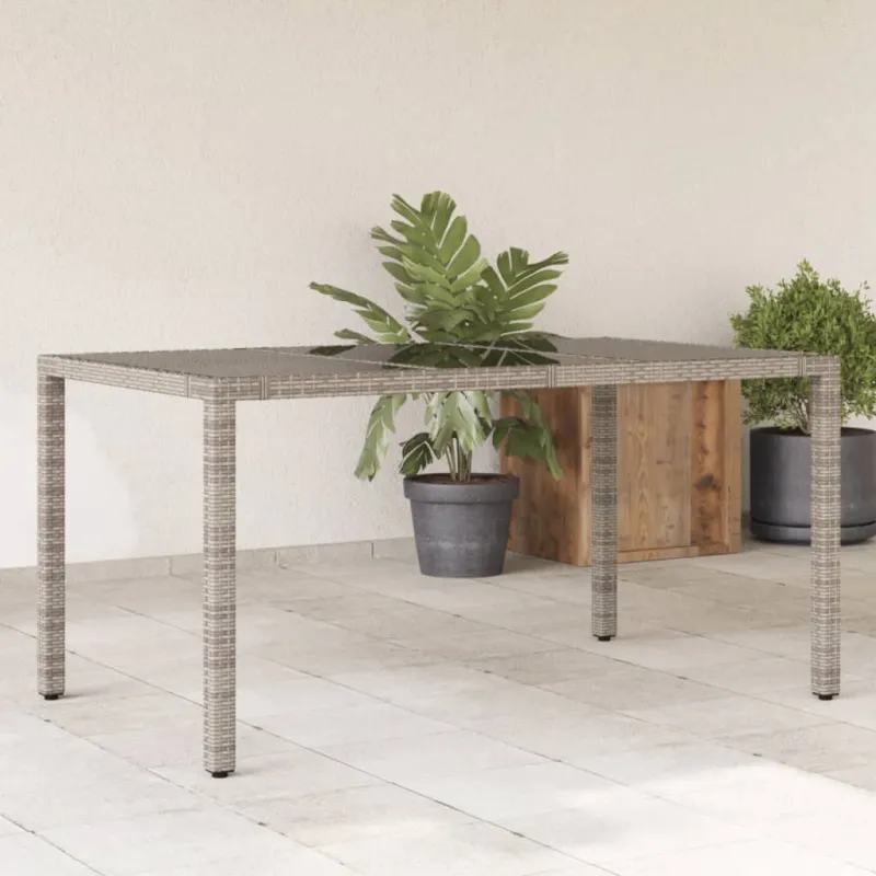 Pöytä lasipintaisella kansilla, harmaa, 150x90x75cm, rattan