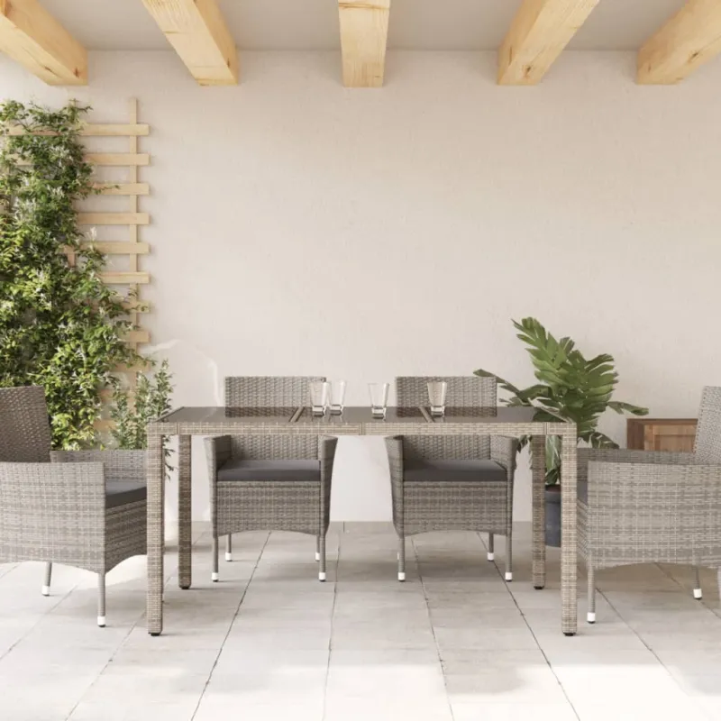Pöytä lasipintaisella kansilla, harmaa, 150x90x75cm, rattan