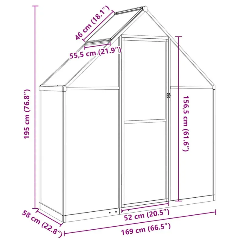 Šiltnamis su rėmu, sidabrinis, 169x58x195cm, aliuminis