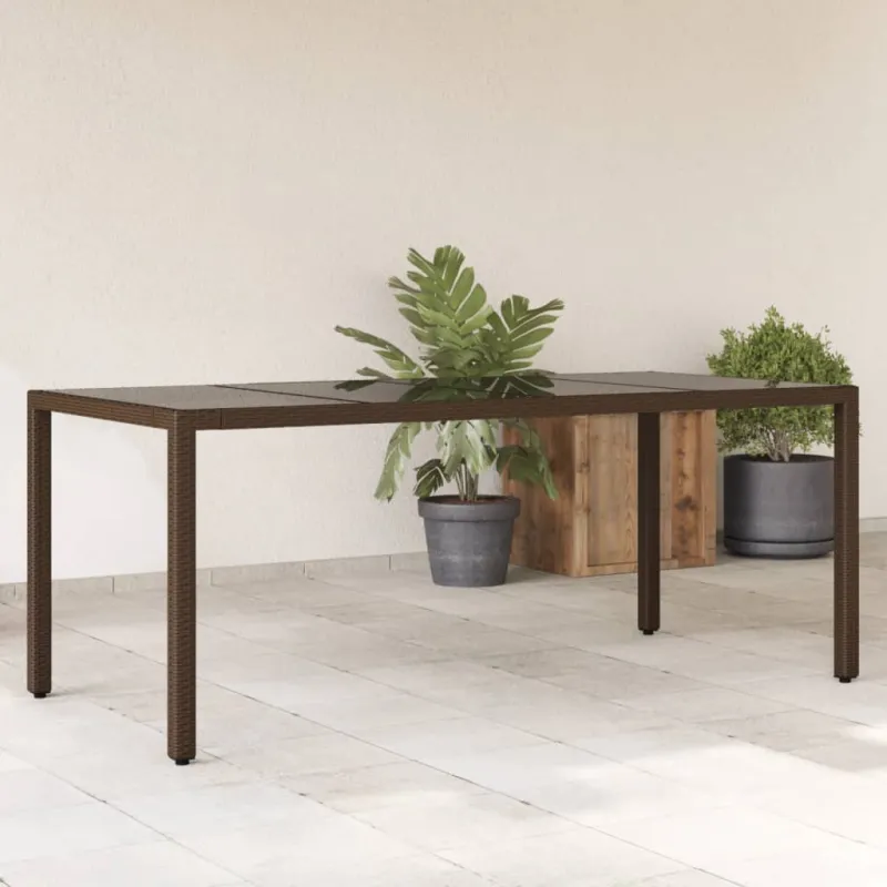 Lasipintainen pöytä, ruskea, 190x90x75 cm, polyrattana