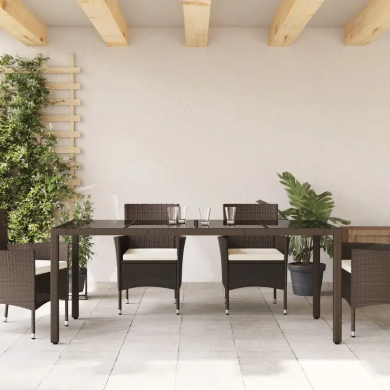 Lasipintainen pöytä, ruskea, 190x90x75 cm, polyrattana