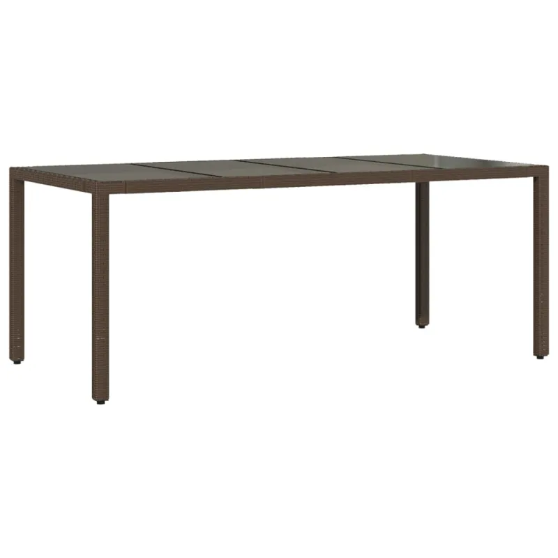 Lasipintainen pöytä, ruskea, 190x90x75 cm, polyrattana