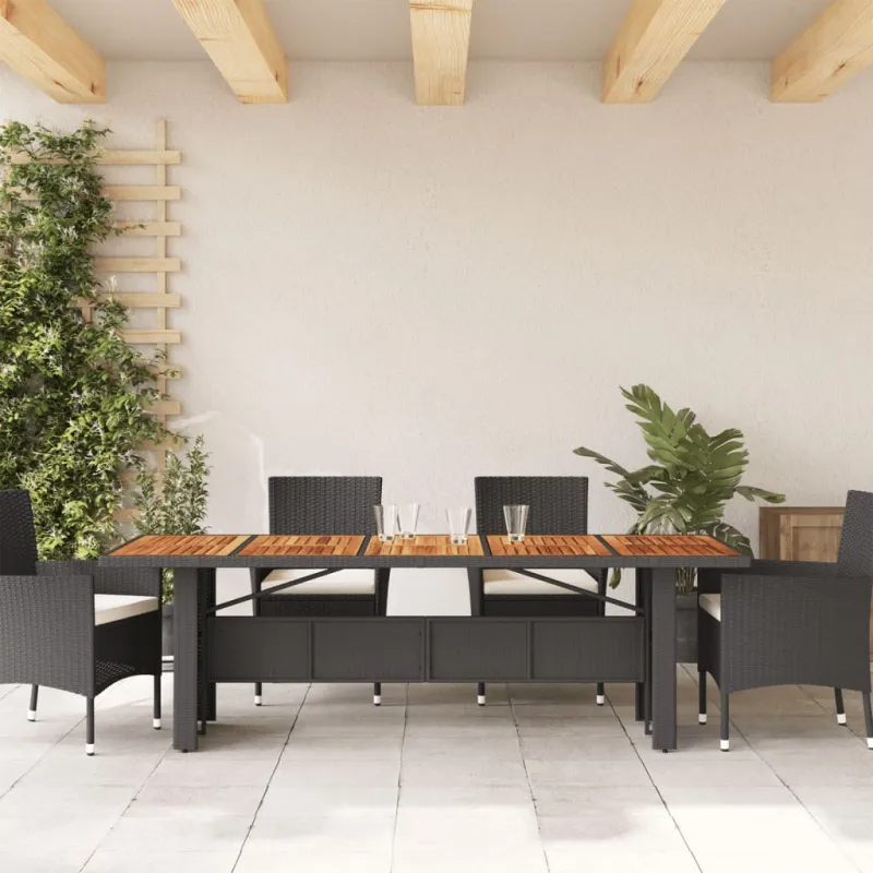 Akatsiapöytä, musta, 240x90x75 cm, polyrattana pintaan