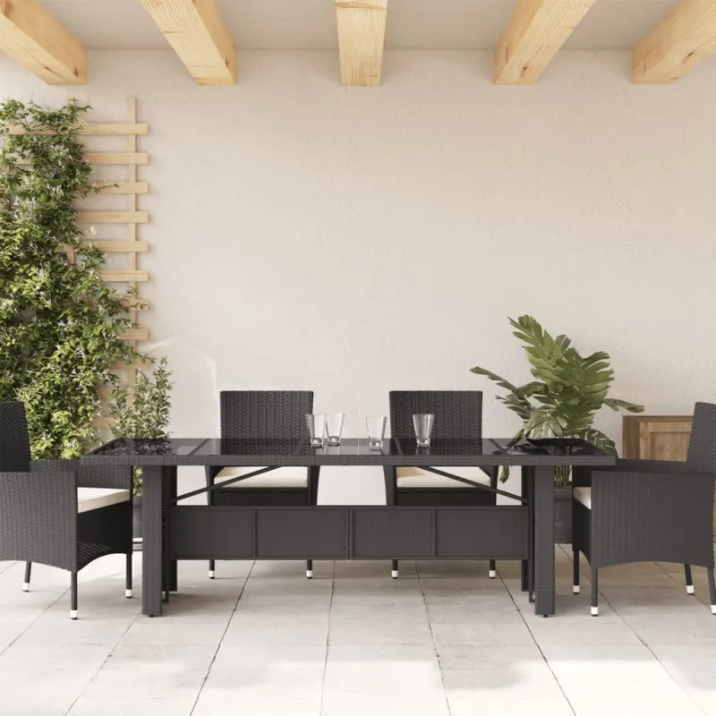 Pöytä lasipintaisella pinnalla, musta, 240x90x75cm, PE-rattaita