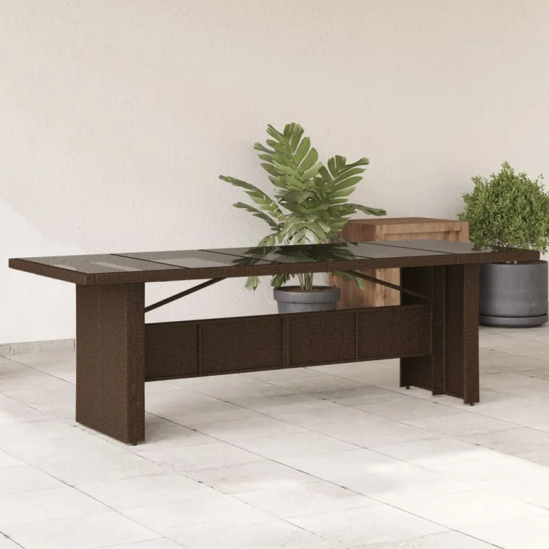 Lasipintaisella pöytätasolla, ruskea, 240x90x75cm, polyratasta
