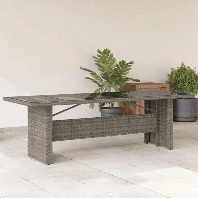 Lasipintainen pöytä, harmaa, 240x90x75 cm, polyrattana
