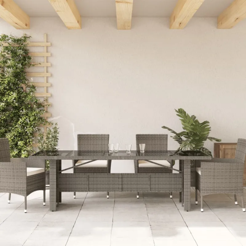 Lasipintainen pöytä, harmaa, 240x90x75 cm, polyrattana
