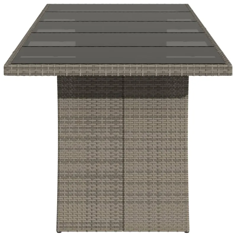 Lasipintainen pöytä, harmaa, 240x90x75 cm, polyrattana