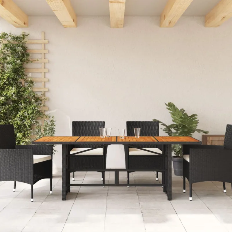 Akatsiapöytä, musta, 190x80x75 cm, polyrattana pintakäsittely