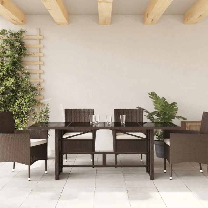 Lasipintainen ruokapöytä, ruskea, 190x80x75cm, polyratasta