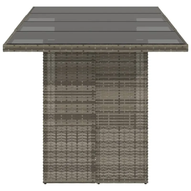 Pöytä lasipintaisella pinnalla, harmaa, 190x80x75cm, PE-rattana