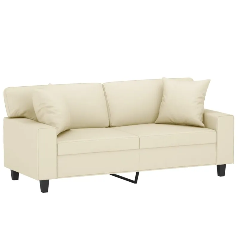 Dvivietė sofa su pagalvėlėmis, kreminė, 140cm, dirbtinė oda