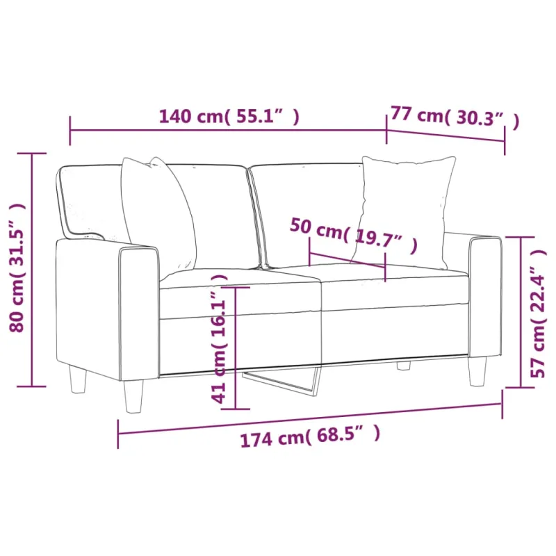 Dvivietė sofa su pagalvėlėmis, kreminė, 140cm, dirbtinė oda