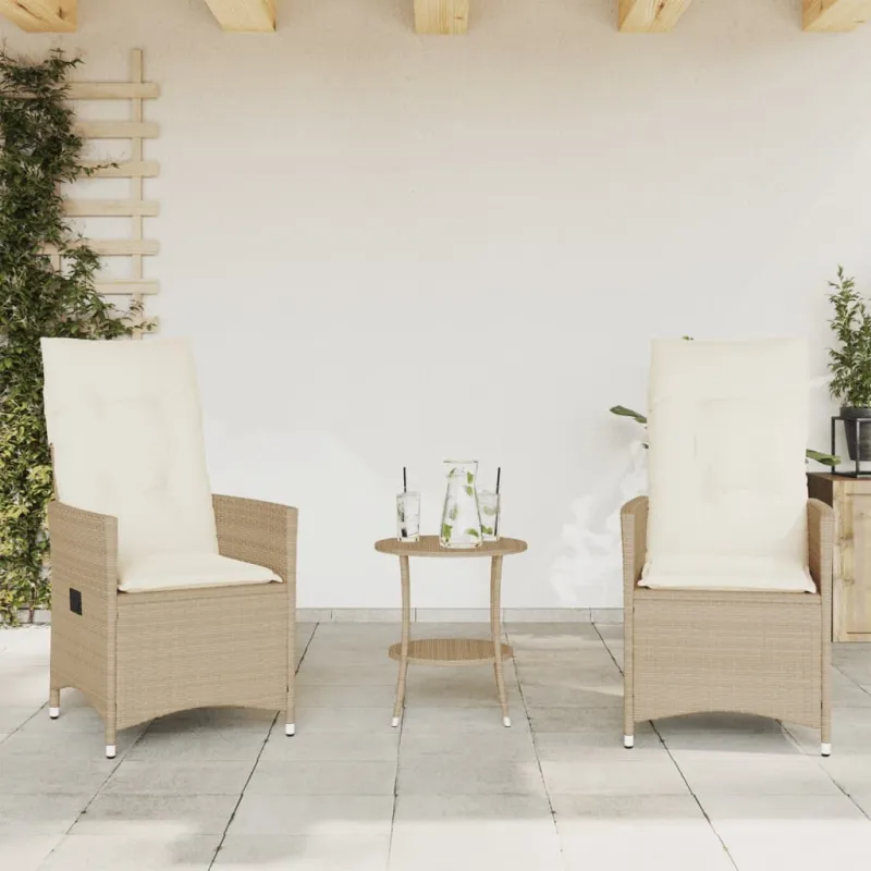 Bistro-Setti pehmusteilla, 3-os osat, hiekka, polyrattani